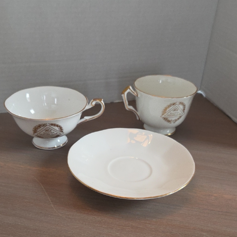 RARE AYNSLEY Inco Quarter Century Club Teacup x2 and Saucer x 2 Set